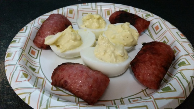 #MyWholesome30 Day 4 Breakfast---sausage and deviled eggs